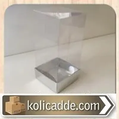 Asetat Kapaklı Gümüş Renkli Karton Kutu 5x5x11 cm.
