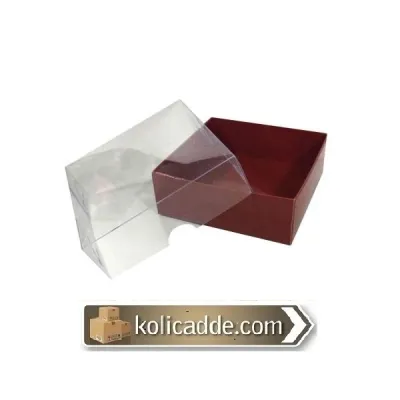 Bordo Karton Kutu Şeffaf Kapaklı 9x9x3 cm