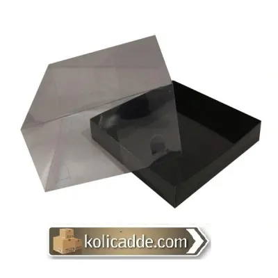 Asetat Kapaklı Altı Siyah Karton Kutu 20x20x8 cm