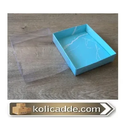 Mermer Desenli Asetat Kapaklı Mavi Kutu 12x15x3 cm
