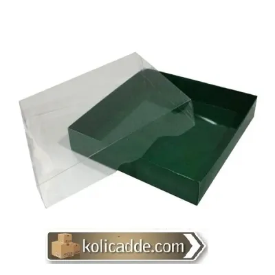 Asetat Kapaklı Altı Yeşil Karton Kutu 20x20x3 cm
