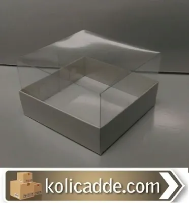 Beyaz Karton Kutu Asetat Kapaklı 12x12x8,5 cm