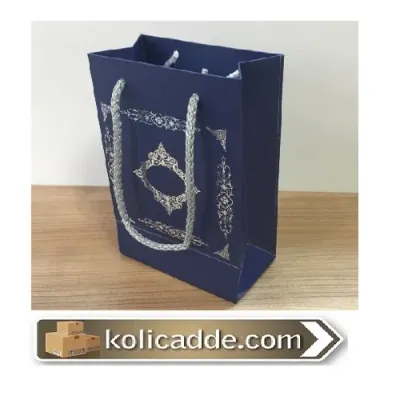 Gümüş Saray Desenli Lacivert Karton Çanta 12x17x7 cm