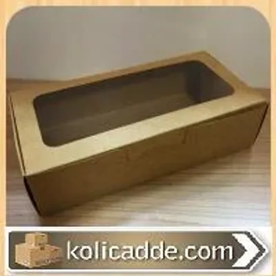 Alt Kraft Karton Ortası Şeffaf Pencereli Asetat Kutu 20x10x5 cm.