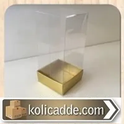 Asetat Kapaklı Gold Renkli Karton Kutu 5x5x11 cm