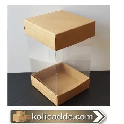 Çift Tarafı Kraft Karton Kapaklı Asetat Kutu 10x10x16 cm.