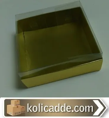 Gold Karton Kutu Asetat Kapaklı 12x12x4 cm