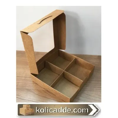 Altı Kraft 4 Bölmeli Asetat Pencereli Karton Kutu 20x20x5 cm Altı Kraft 4 Bölmeli Asetat Pencereli Karton Kutu 20x20x5 cm