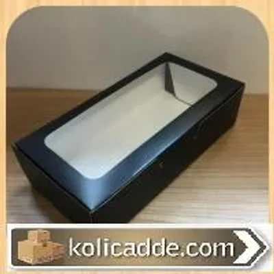 Alt Siyah Karton Ortası Şeffaf Pencereli Asetat Kutu 20x10x5 cm.