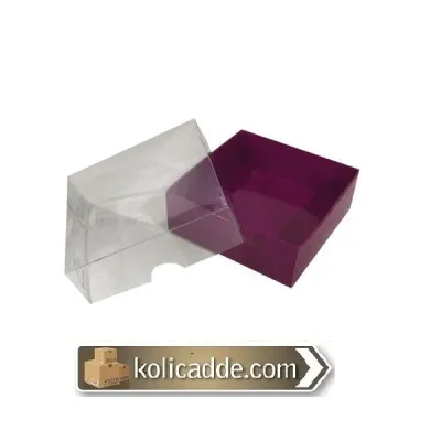 Mor Karton Kutu Şeffaf Kapaklı 9x9x3 cm