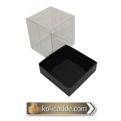 Alt Siyah Karton Kutu Üst Asetat Kapaklı 7x7x7 cm.