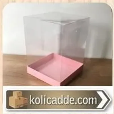 Asetat Kapaklı Altı Pembe Karton kutu 15x15x20 cm