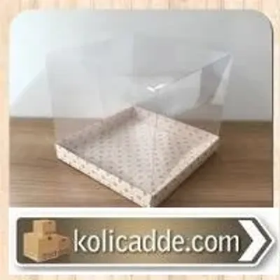 Asetat Kapaklı Altı Pembe Gül Desenli Karton Kutu 20x20x17,5 cm