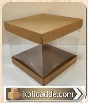 Altı Üstü Kraft Karton Ortası Şeffaff Asetat Kutu 20x20x17,5 cm.