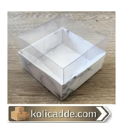 Beyaz Mermer Desenli Asetat Kapaklı Kutu 9x9x5 cm