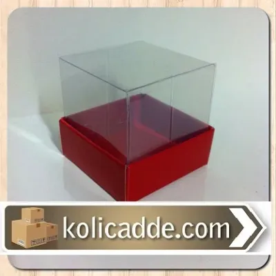 Kırmızı Karton Kutu Asetat Kapak 10x10x16 cm