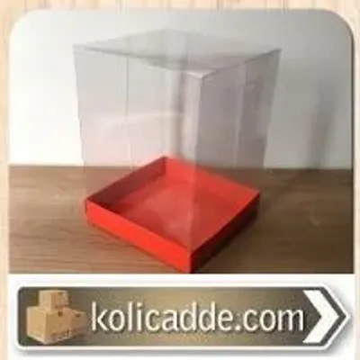 Asetat Kapaklı Altı Kırmızı Renk Karton kutu 15x15x20 cm
