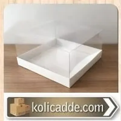 Asetat Kapaklı Beyaz Karton kutu 20x20x8 cm