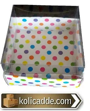 Asetat Kapaklı Puantiyeli Karton Kutu 9x9x7 cm