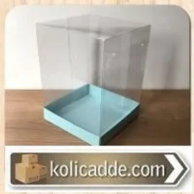 Asetat Kapaklı Altı Mavi Karton kutu 15x15x20 cm