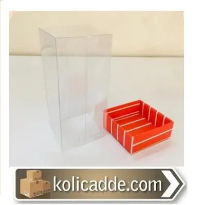 Altı Kırmızı Beyaz Çizgili Üstü Asetat Kutu 5x5x9 cm