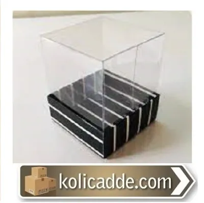 Altı Siyah Beyaz Çizgili Üstü Asetat Kutu 5x5x6 cm