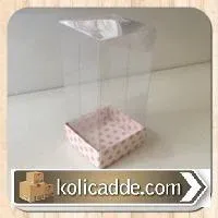 Altı P. Puantiyeli Kartondan Şeffaf Kapaklı Asetat Kutu 5x5x8 cm