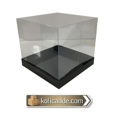 Asetat Kapaklı Altı Siyah Karton Kutu 20x20x17.5 cm