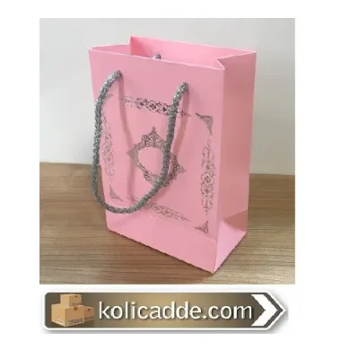 Gümüş Saray Desenli Pembe Karton Çanta 12x17x7 cm