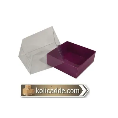 Mor Karton Kutu Şeffaf Kapaklı 9x9x5 cm