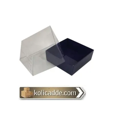 Lacivert Karton Kutu Şeffaf Kapaklı 9x9x5 cm