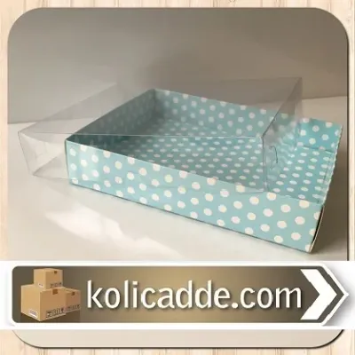 Mavi Puanlı Asetat Kapaklı Karton Kutu 12x15x3 cm