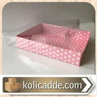 Pembe Puanlı Kutu Asetat Kapak 12x15x3 cm