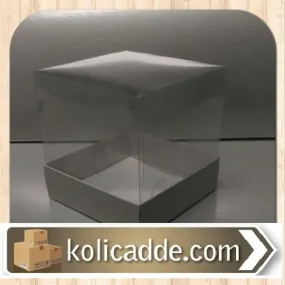 Beyaz Karton Kutu Asetat Kapak 10x10x16 cm.