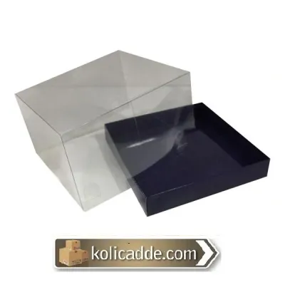 Asetat Kapaklı Altı Lacivert Karton Kutu 20x20x10 cm