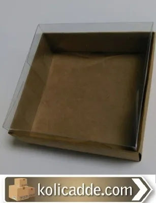 Kraft Karton Kutu Asetat Kapak 12x12x4 cm