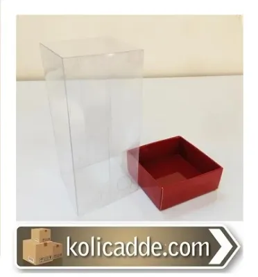 Altı Bordo Karton Üstü Asetat Kutu 5x5x9 cm