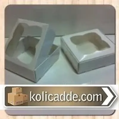 Asetat Pencereli Beyaz Kutu 9x9x3 cm