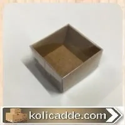 Küçük Üstü Asetat Kapaklı Altı Kraft Karton Kutu 4x4x2 cm