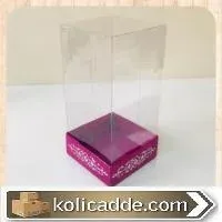 Mor Karton Üzerine Gümüş Saray Desenli Üstü Kısım Komple Şeffaf Asetat Kutu 8x8x12 cm