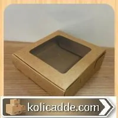 Alt Kraft Karton Ortası Şeffaf Pencereli Asetat Kutu 10x10x3 cm.
