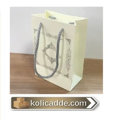 Gümüş Saray Desenli Krem Karton Çanta 12x17x7 cm
