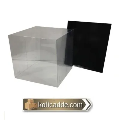 Asetat Kapaklı Altı Siyah Karton kutu 15x15x20 cm