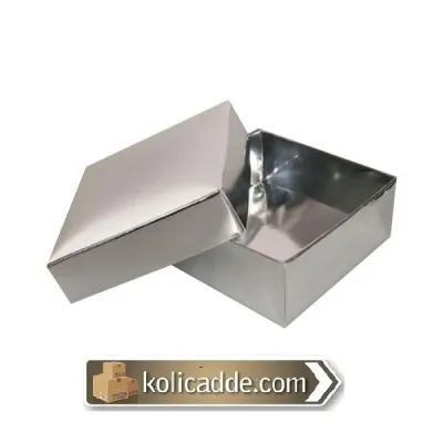 Komple Karton-Kapaklı Gümüş Kutu 6x6x2.5