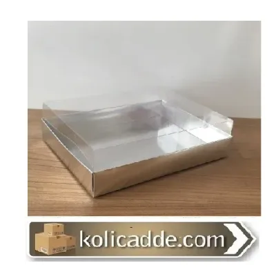 Asetat Kapaklı Altı Gümüş Metalize Karton Kutu 15x20x5 cm