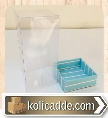 Altı Mavi Beyaz Çizgili Üstü Asetat Kutu 5x5x9 cm