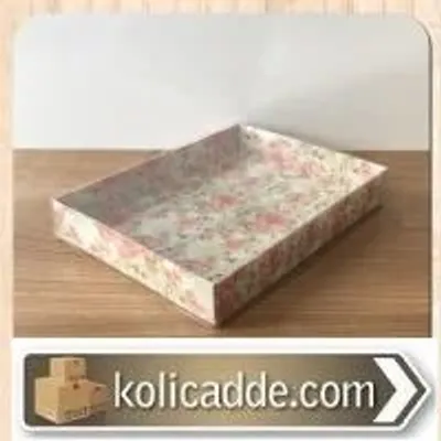 Asetat Kapaklı Altı Pembe Leylak Desenli Kutu 15x20x5 cm
