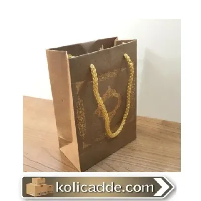 Kraft Üzerine Altın Saray Desenli Karton Çanta 12x17x7 cm