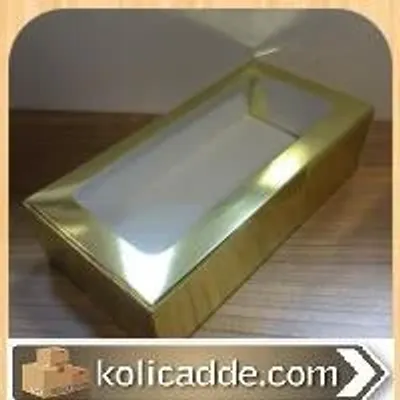 Alt Metalize Altın  Karton Ortası Şeffaf Pencereli Asetat Kutu 20x10x5 cm.