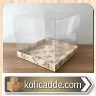 Asetat Kapaklı Altı Gül Desenli Sarı Karton Kutu 20x20x17,5 cm